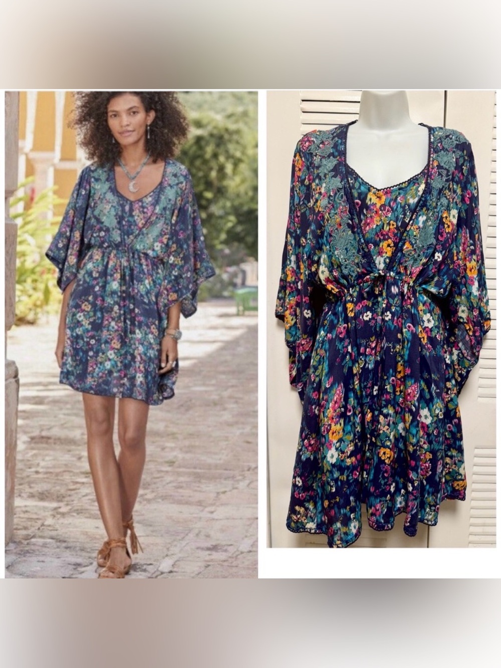 Sundance Kimono Style Cover Up With Slip Dress Floral Embroidered